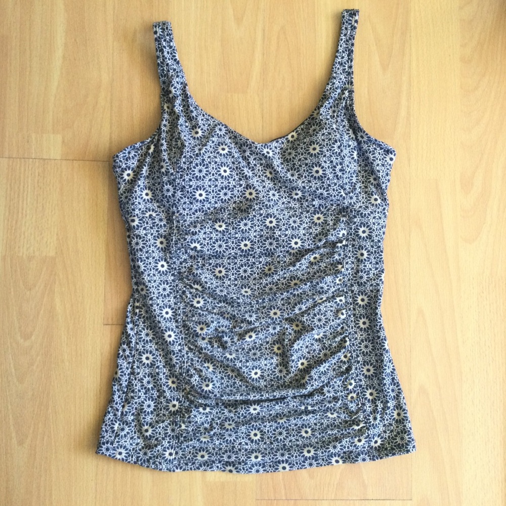 Nip Tuck Tankini US 6 Top Lined Adjustable Straps UnderwireNavy Blue Gold White